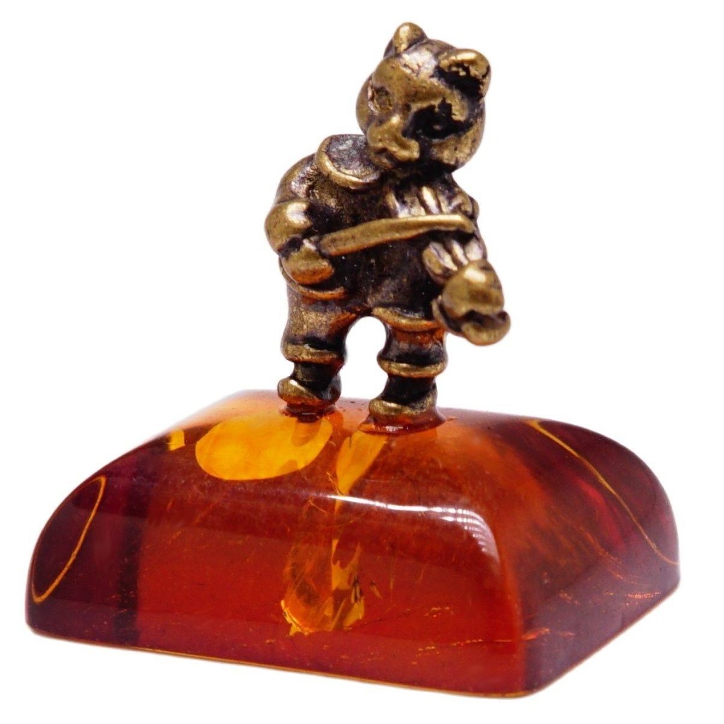 картинка Фигурка мини Кот скрипач (янтарь латунь) 590 от Хорошие Вещи